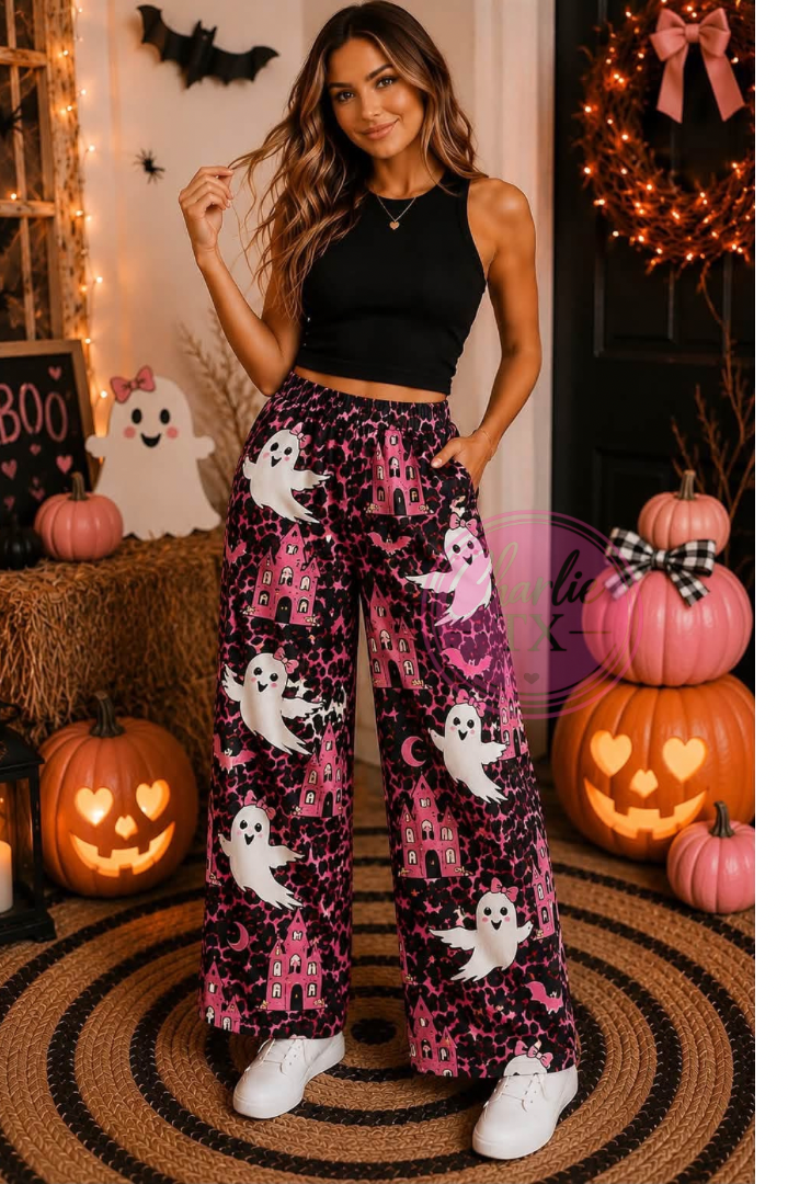 Hot Pink Ghosts & Haunted Houses Pants
