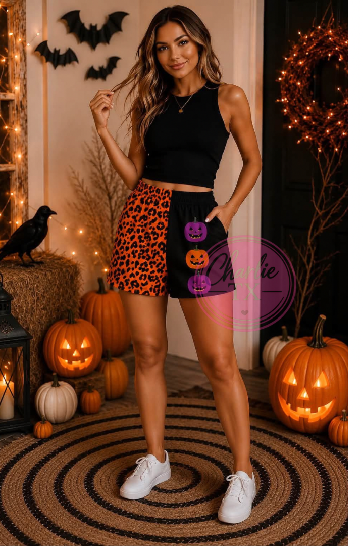 Orange & Purple Pumpkin Split Shorts