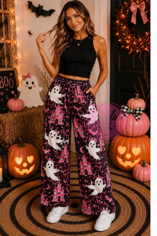 Hot Pink Ghosts & Haunted Houses Pants