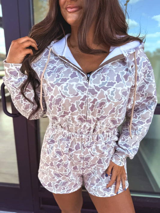 Duck Camo Long Sleeve Hooded Romper