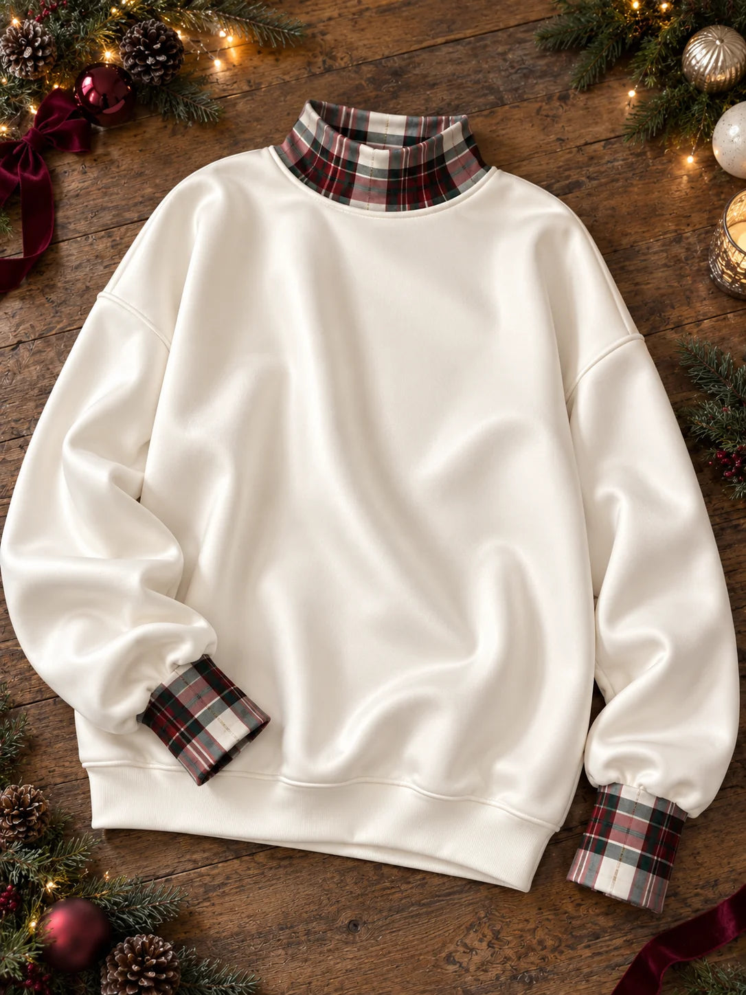 Plaid & Pine Mock Neck